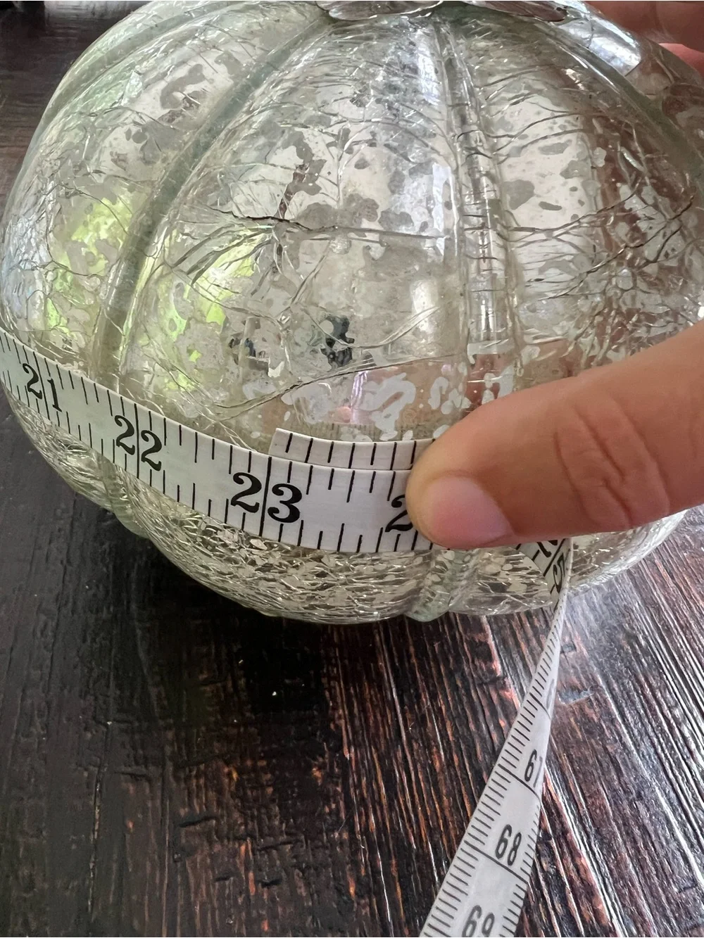 Mercury Crackle Glass Pumpkin Decoration, Silver Tone Metal Stem